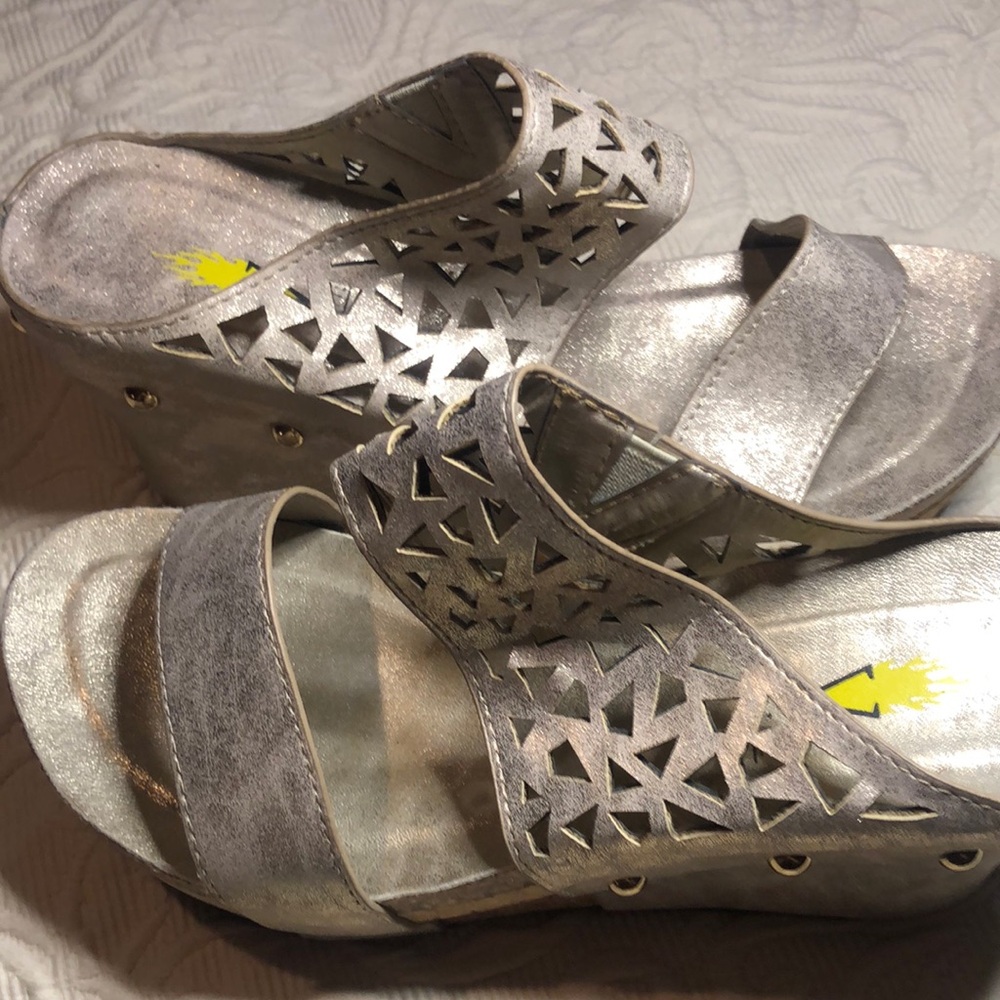 Women’s Volatile cork spring  open toe silver Stylish Silver Wedge Sandals